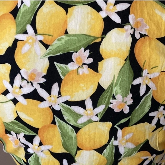 Mlle Gabrielle Lemon Print Yellow Black Halter A-line Midi Dress Size Small S - Picture 10 of 10